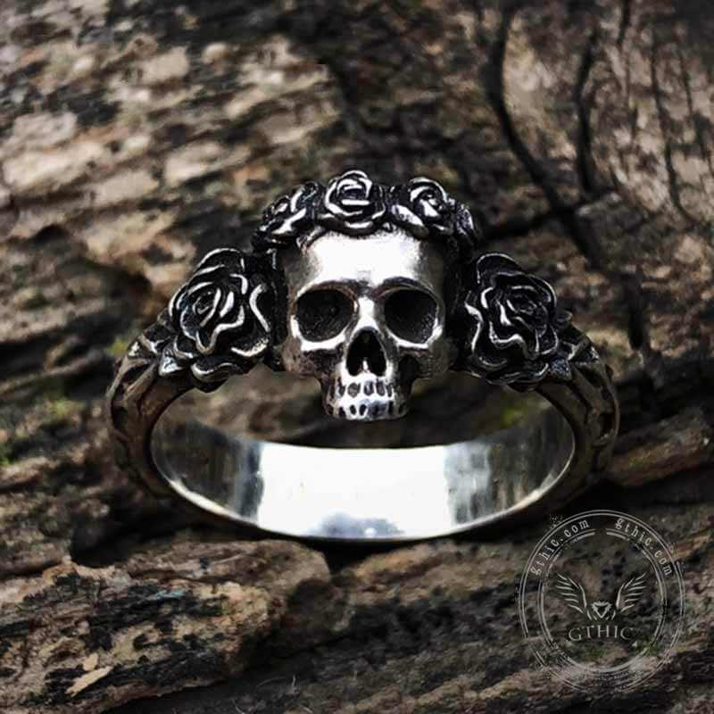 Free Soul Never Dies Flower Skull Stainless Steel Wedding Ring