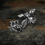 Freedom Wings Black Stone Stainless Steel Stud Earrings