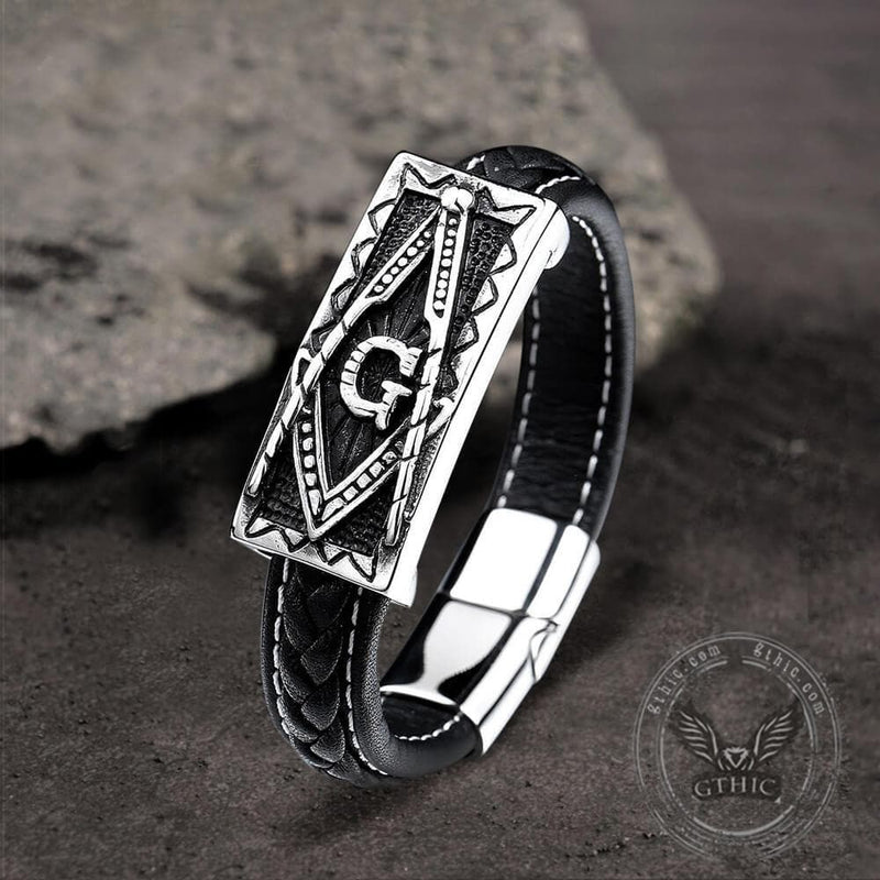 Freemason Stainless Steel Leather Bracelet | Gthic.com