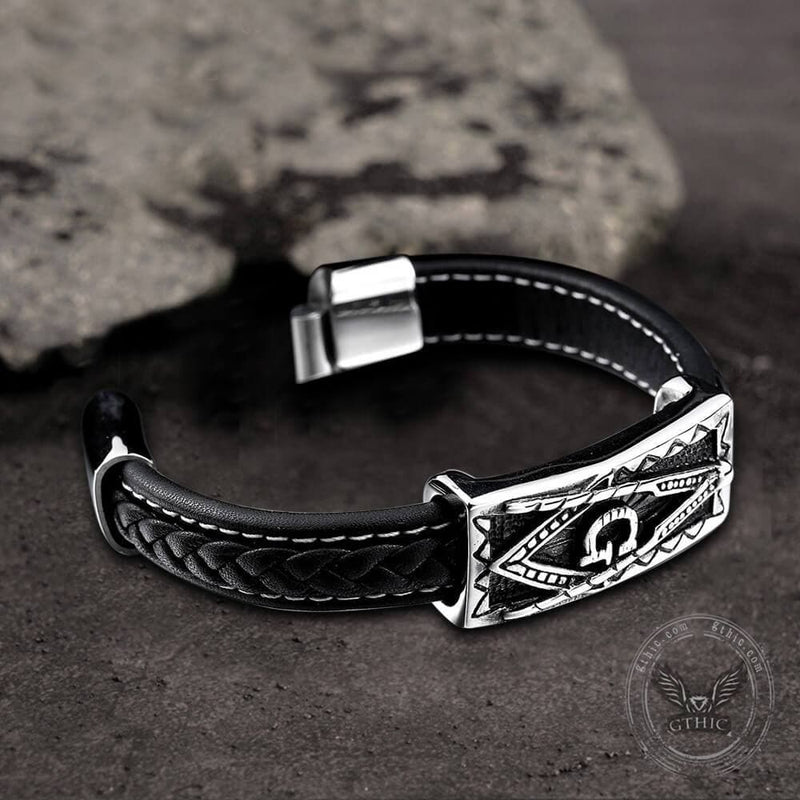 Freemason Stainless Steel Leather Bracelet | Gthic.com