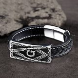 Freemason Stainless Steel Leather Bracelet