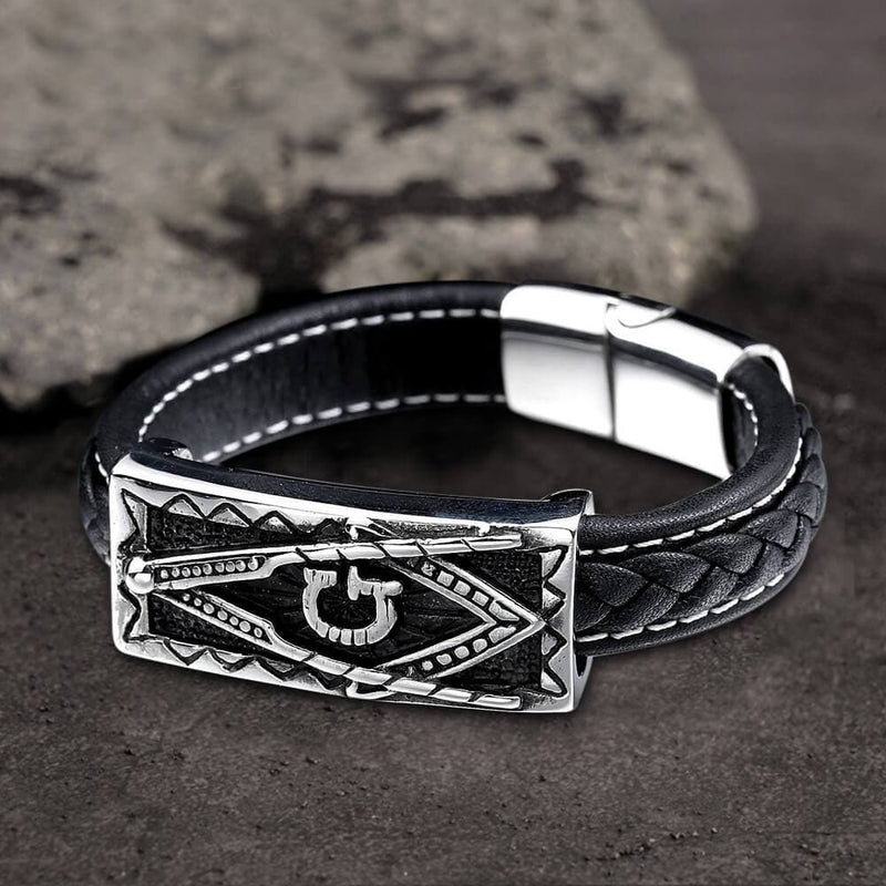 Freemason Stainless Steel Leather Bracelet