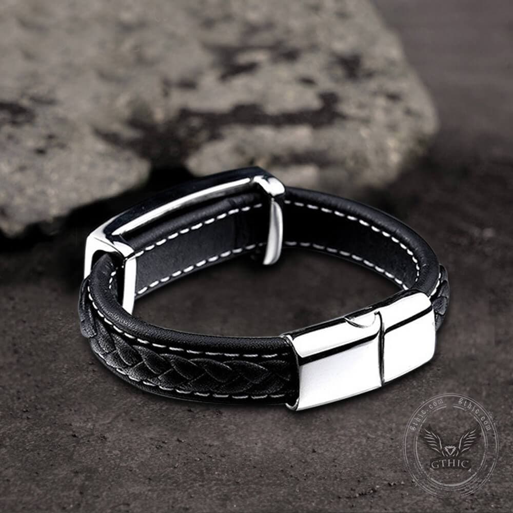 Freemason Stainless Steel Leather Bracelet