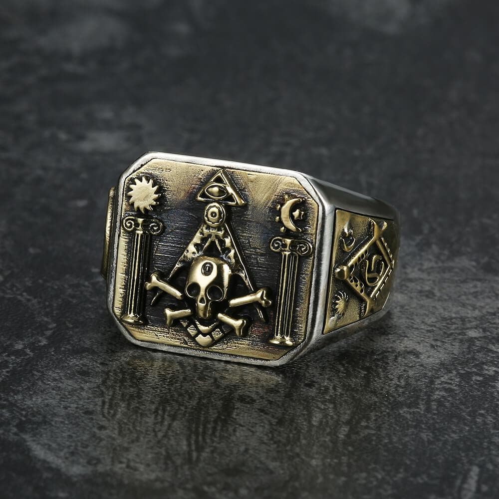 Freemason Sterling Silver Skull Masonic Ring 01 | Gthic.com