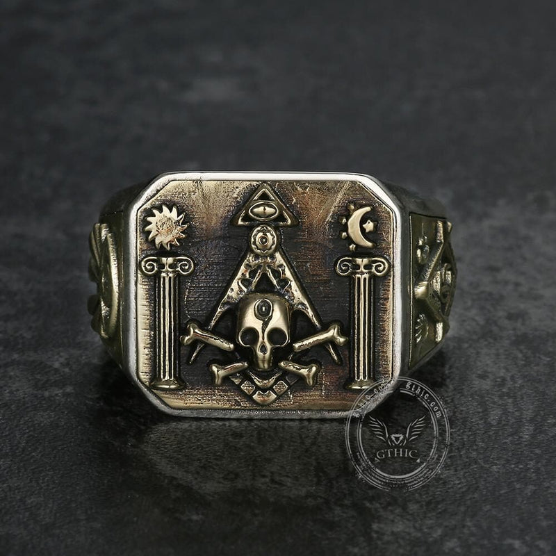 Freemason Sterling Silver Skull Masonic Ring 04 | Gthic.com