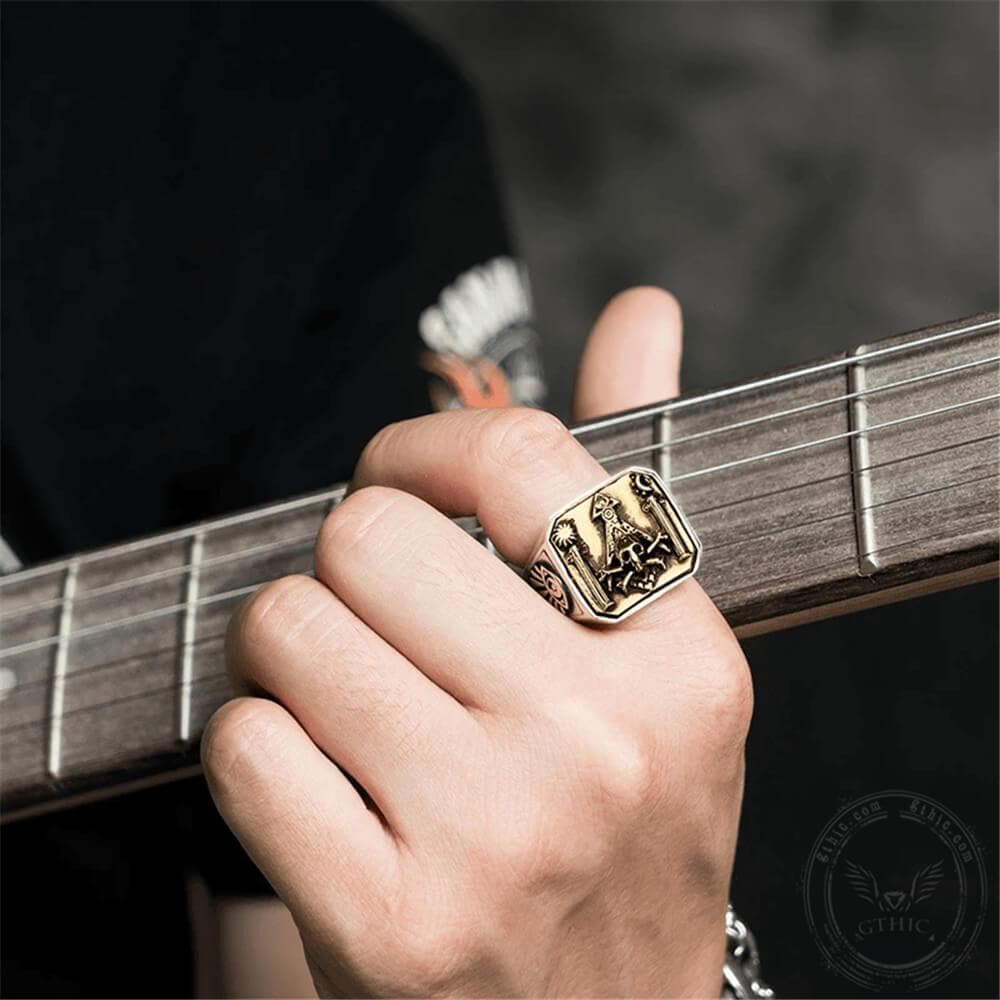 Freemason Sterling Silver Skull Masonic Ring