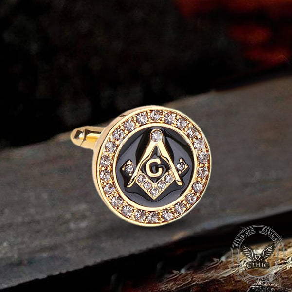 Freemasonry Symbol Diamond-Inlaid Brass Masonic Cufflinks 02 | Gthic.com