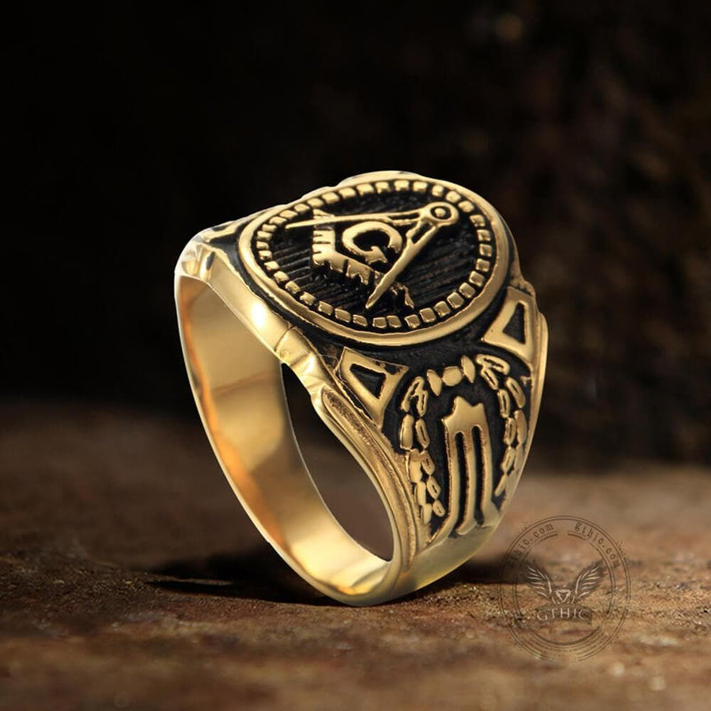 Freemasonry Symbol Stainless Steel Ring 03 | Gthic.com