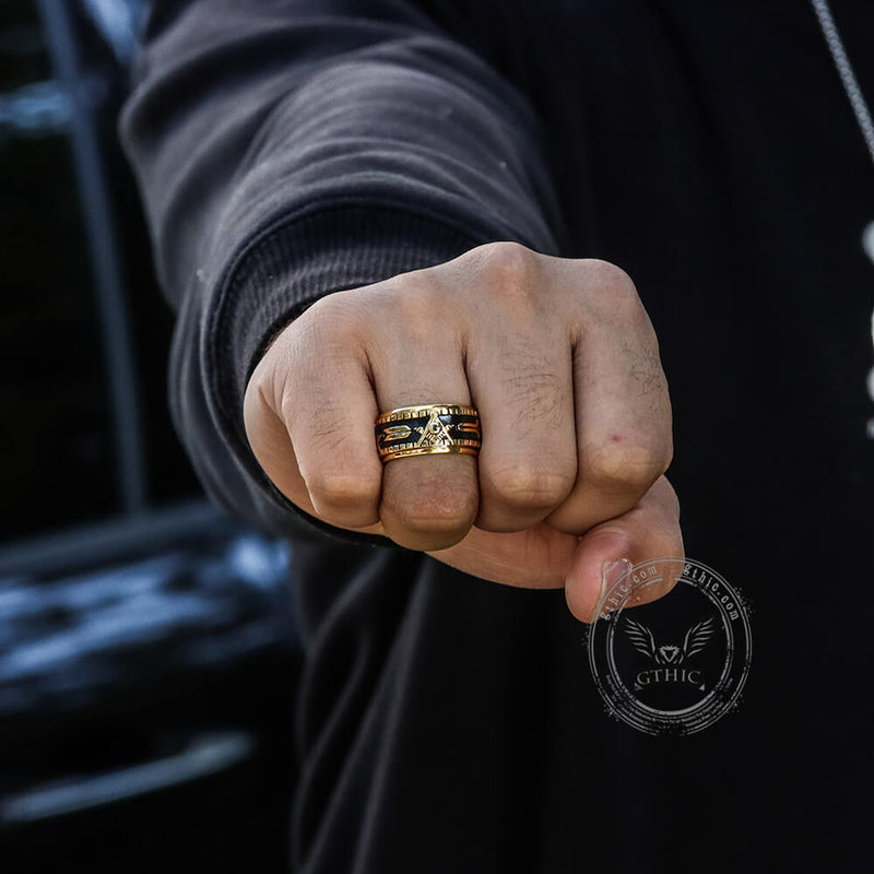 UNAPHYO Men's Masonic Spinner Ring - 10mm Wide Stainless Steel Freemason Symbol Band