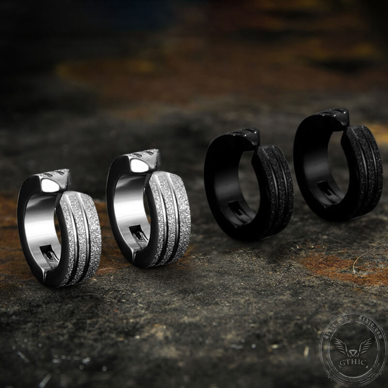 Frosted Geometric Stainless Steel Hoop Ear Cuffs | Gthic.com