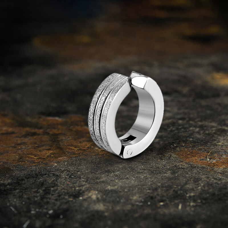 Frosted Geometric Stainless Steel Hoop Ear Cuffs | Gthic.com