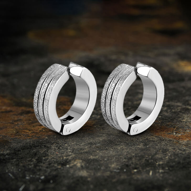 Frosted Geometric Stainless Steel Hoop Ear Cuffs | Gthic.com