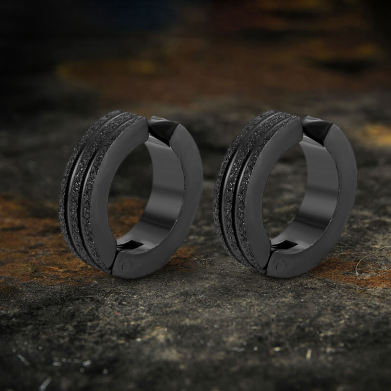 Frosted Geometric Stainless Steel Hoop Ear Cuffs | Gthic.com