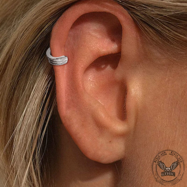 Frosted Geometric Stainless Steel Hoop Ear Cuffs | Gthic.com
