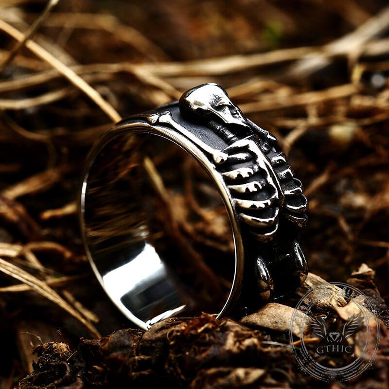 Full Skeleton Wrap Stainless Steel Skull Ring 03 | Gthic.com