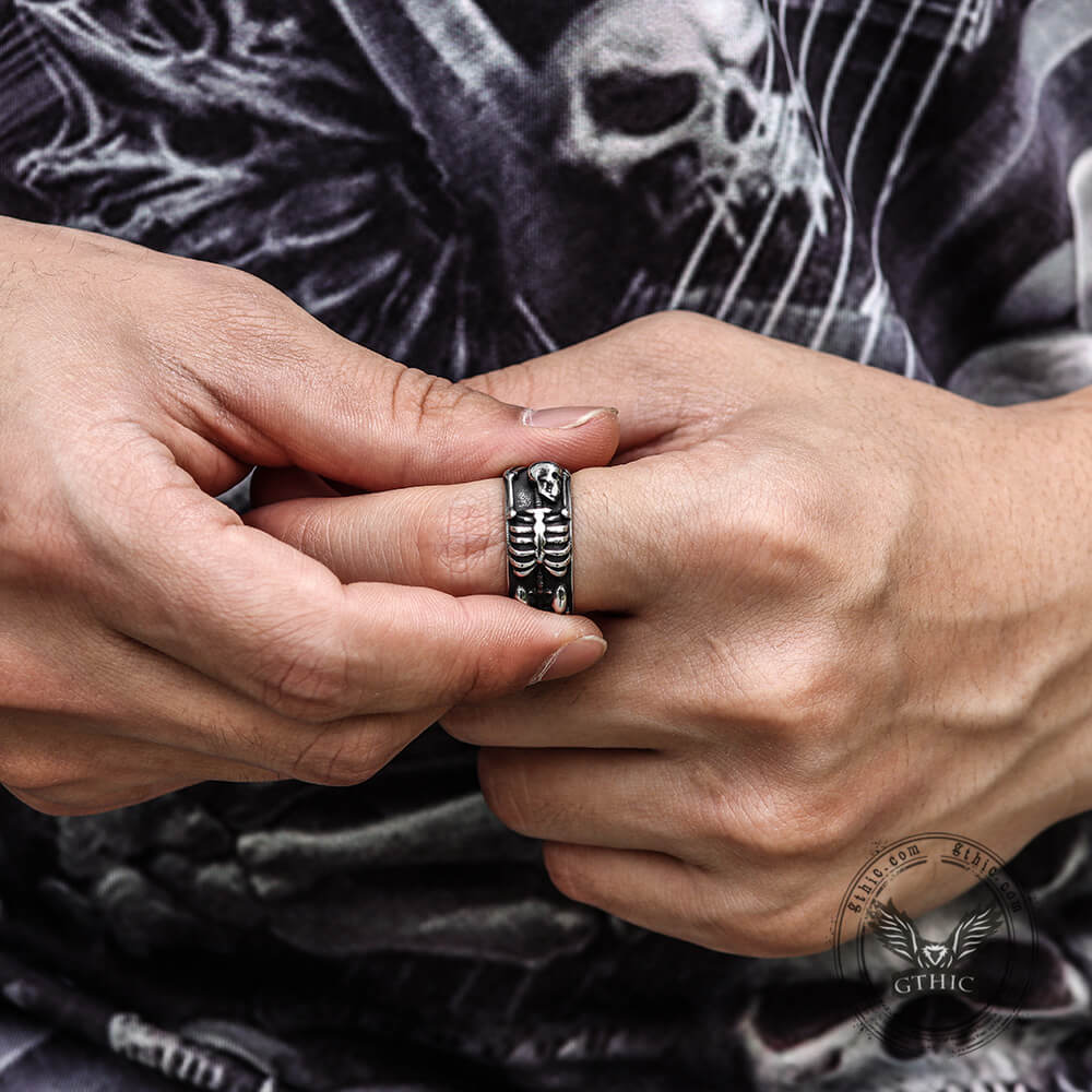 Volledige Skeleton Wrap RVS Skull Ring