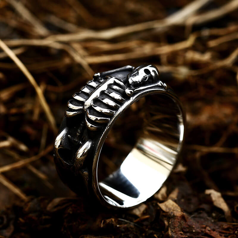 Full Skeleton Wrap Stainless Steel Skull Ring 01 | Gthic.com