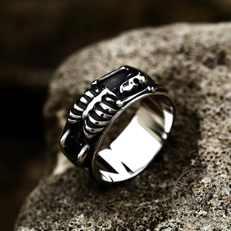 Full Skeleton Wrap Stainless Steel Skull Ring 04 | Gthic.com