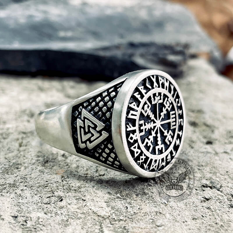 Futhark Runes Compass Sterling Silver Viking Ring | Gthic.com