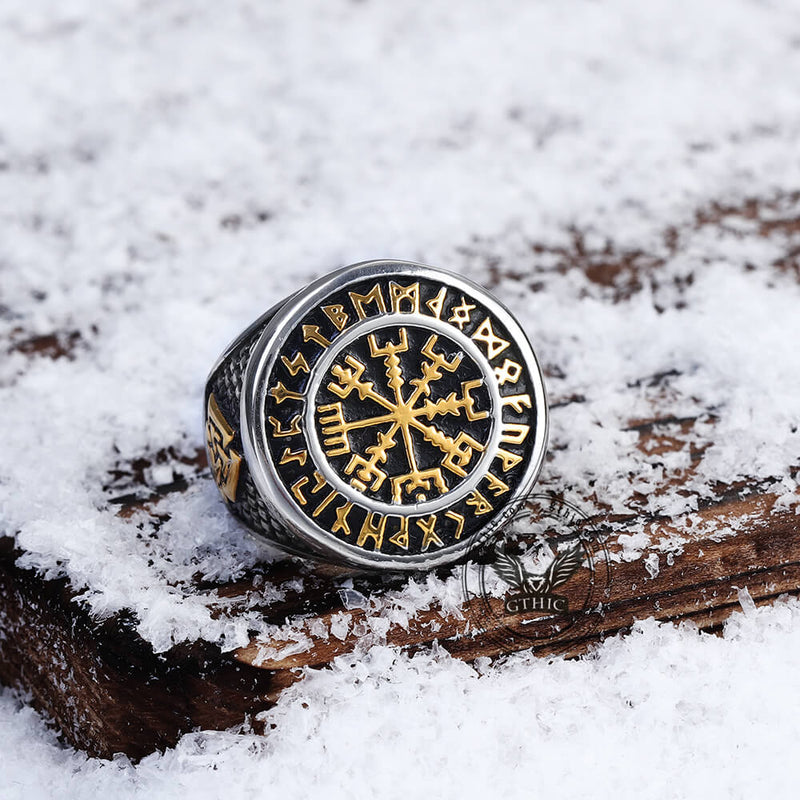Futhark Runes Compass Viking Ring