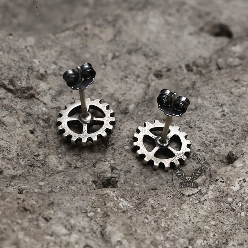 gear earrings Gear Wheel Sterling Silver Punk Stud Earrings – GTHIC