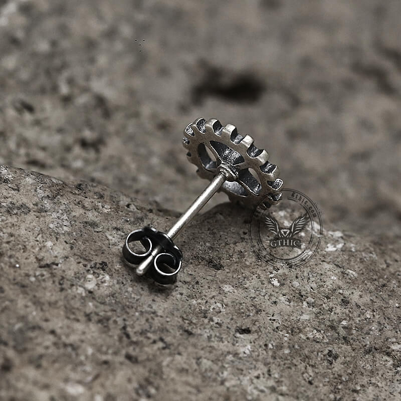 Gear Wheel Sterling Silver Punk Stud Earrings | Gthic.com