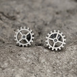 Gear Wheel Sterling Silver Punk Stud Earrings | Gthic.com