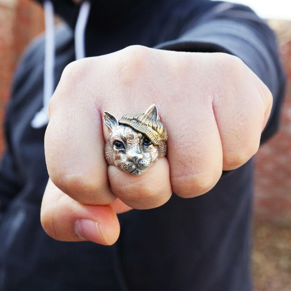 Gentleman Cat Crystal Cat’s Eyes Sterling Silver Ring