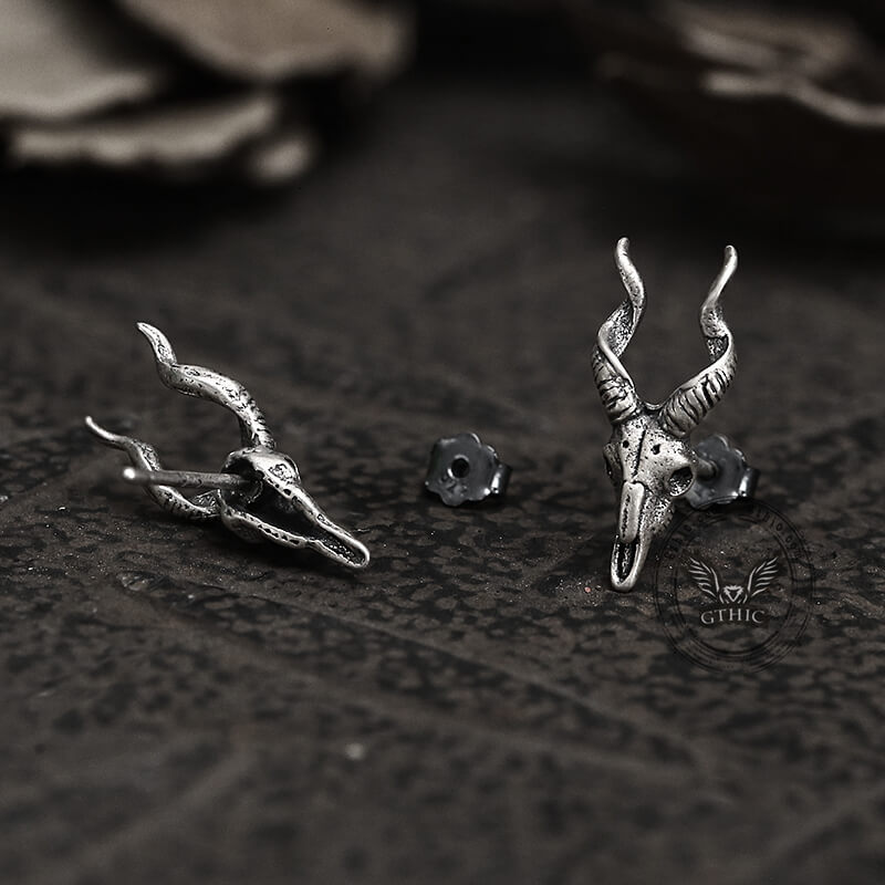 Goat head Sterling Silver Stud Satan Stud Earring | Gthic.com