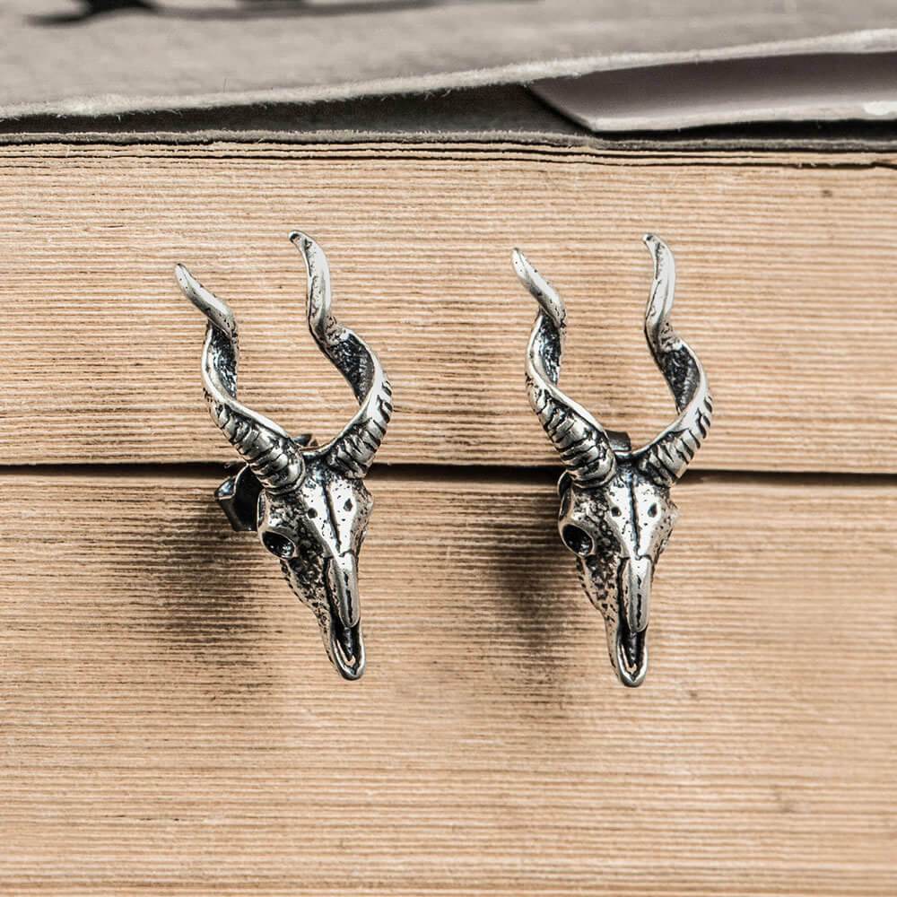 Goat head Sterling Silver Stud Satan Stud Earring | Gthic.com
