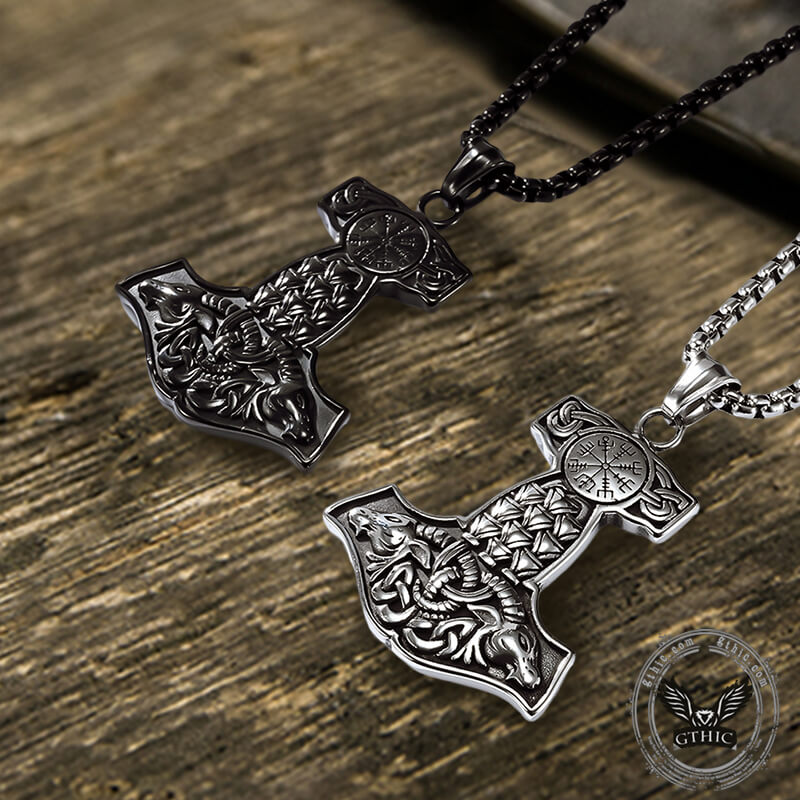 Goat Head Thor's Hammer Stainless Steel Viking Pendant | Gthic.com