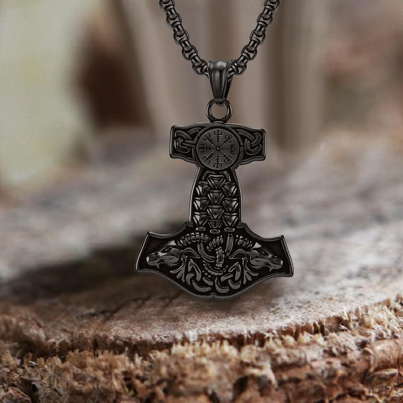 Goat Head Thor's Hammer Stainless Steel Viking Pendant | Gthic.com