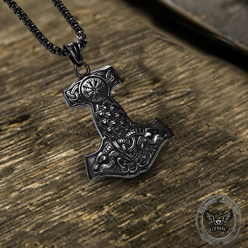 Goat Head Thor's Hammer Stainless Steel Viking Pendant | Gthic.com