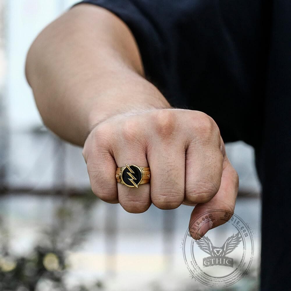 Gold Lightning Stainless Steel Ring