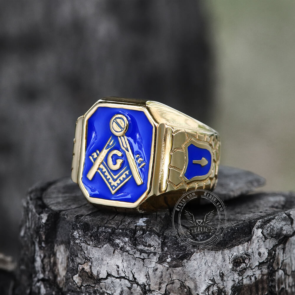 Gold Plated Freemason Stainless Steel Masonic Ring | Gthic.com
