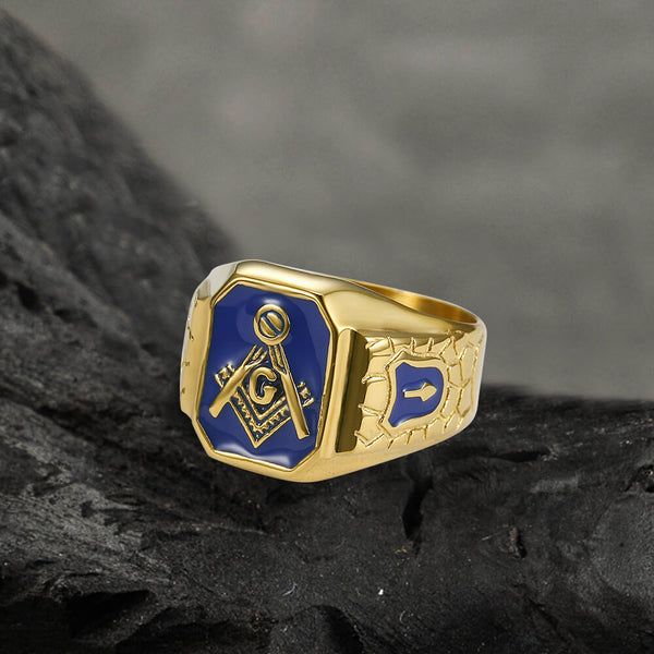 Gold Plated Freemason Stainless Steel Masonic Ring | Gthic.com