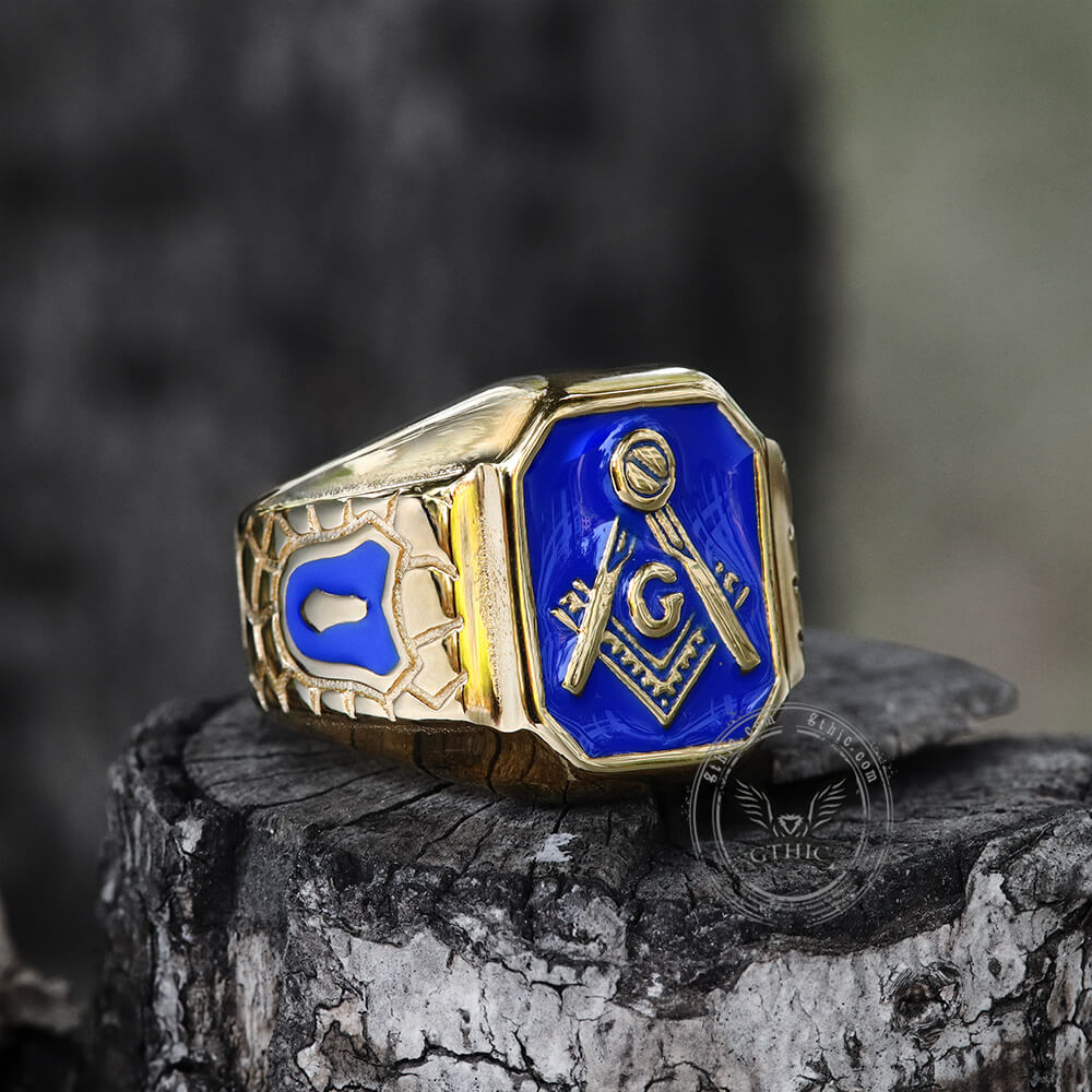 Gold Plated Freemason Stainless Steel Masonic Ring | Gthic.com