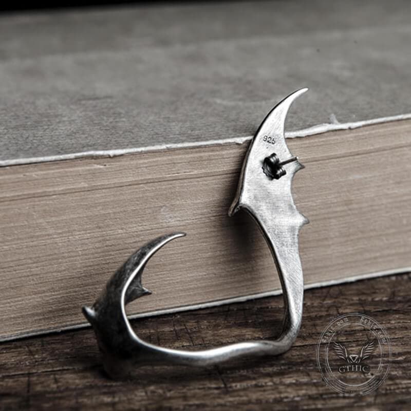 Gothic Bat Wing Sterling Silver Stud Earrings