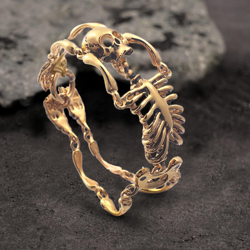 Bracelet for Man Black Lava Stones 6mm with Rose Gold 925 Silver Skull – J  F M