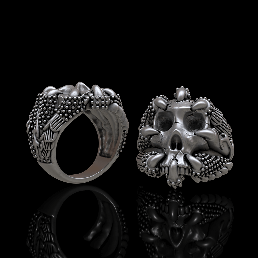 Gothic Claw Skull Sterling Silver Ring | Gthic.com