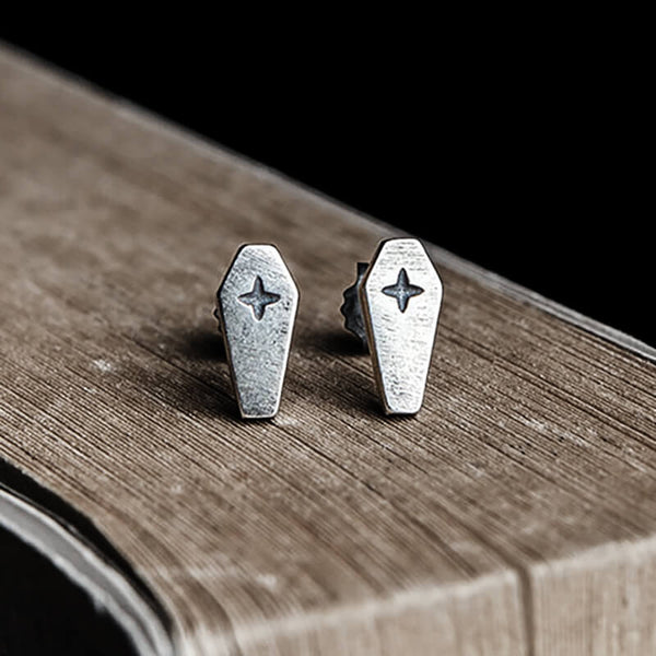 Gothic Coffin Cross Sterling Silver Stud Earring 01 | Gthic.com
