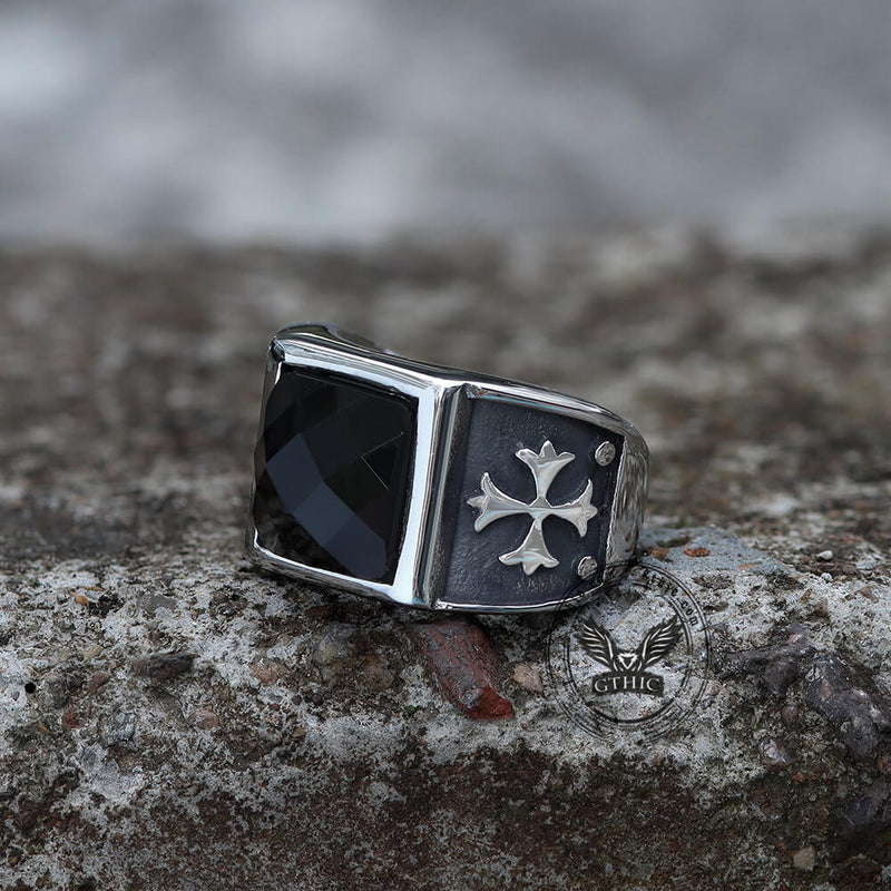 Gothic Cross Fleury Stainless Steel CZ Ring 04 | Gthic.com
