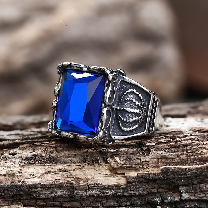 Vintage Blue CZ High School Rings Stainless Steel Eagle Biker Punk Jewelry  Ring