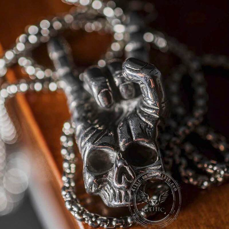 Gothic Dark Rock Totenkopf-Halskette aus Sterlingsilber