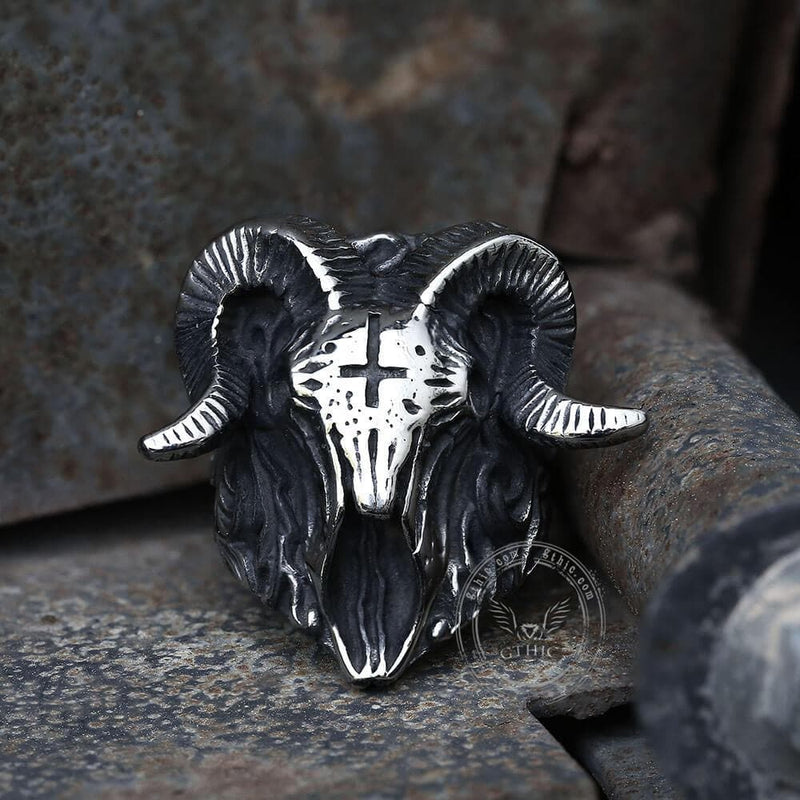 The Devil Satan Stainless Steel Skull Ring - GTHIC