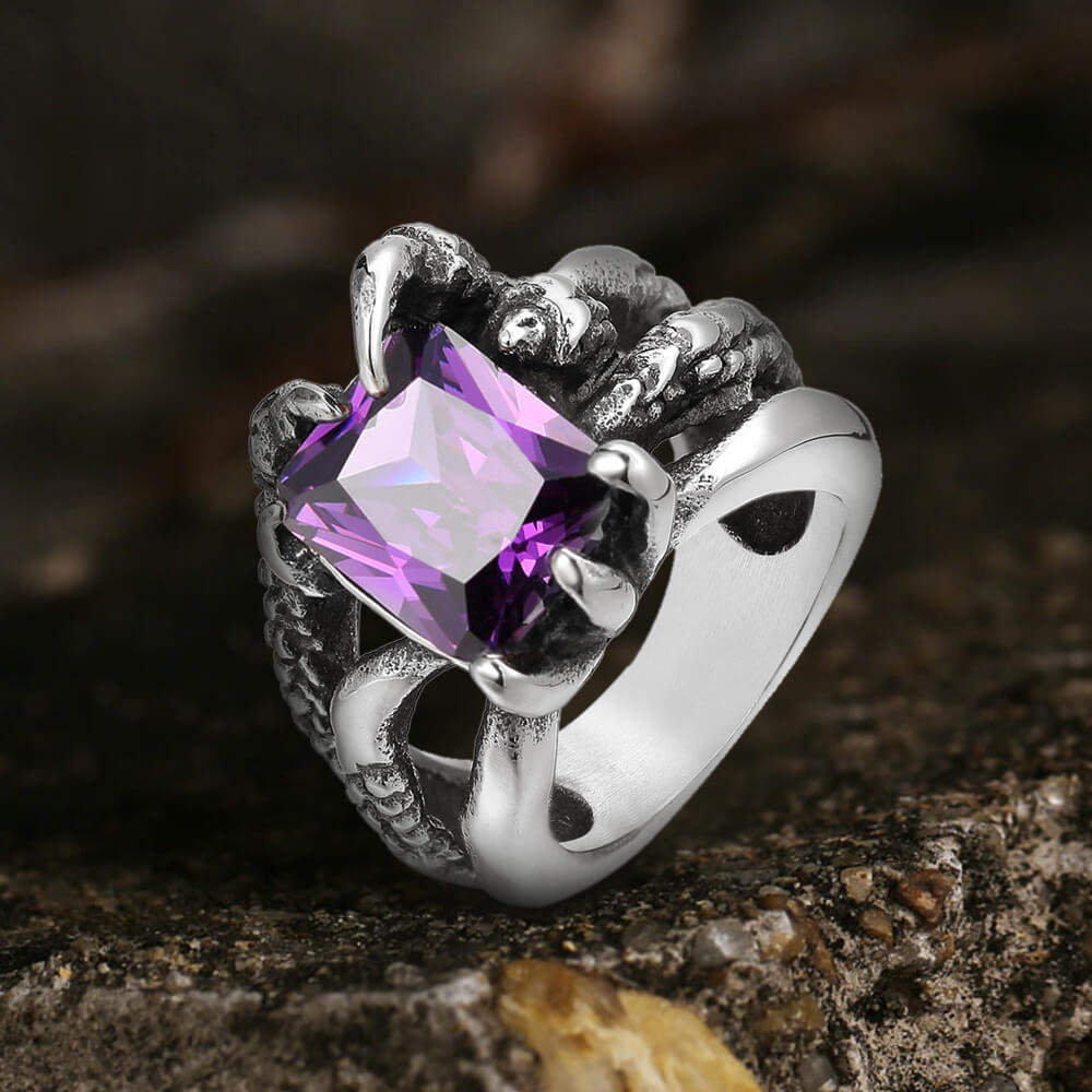 Gothic Dragon Claw Stainless Steel Gem Ring