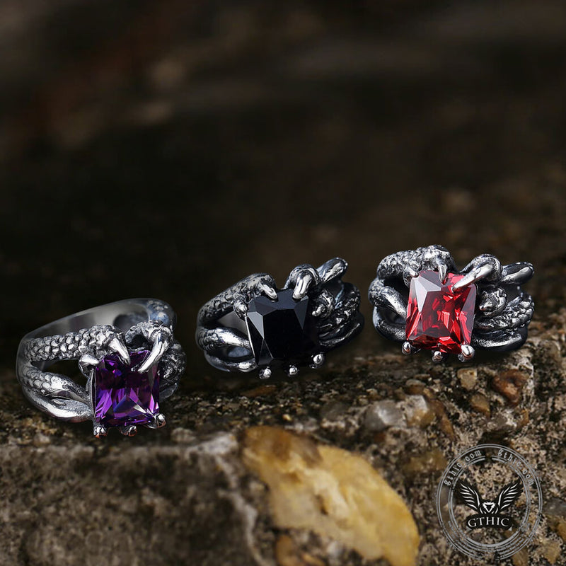 Gothic Dragon Claw Stainless Steel Gem Ring