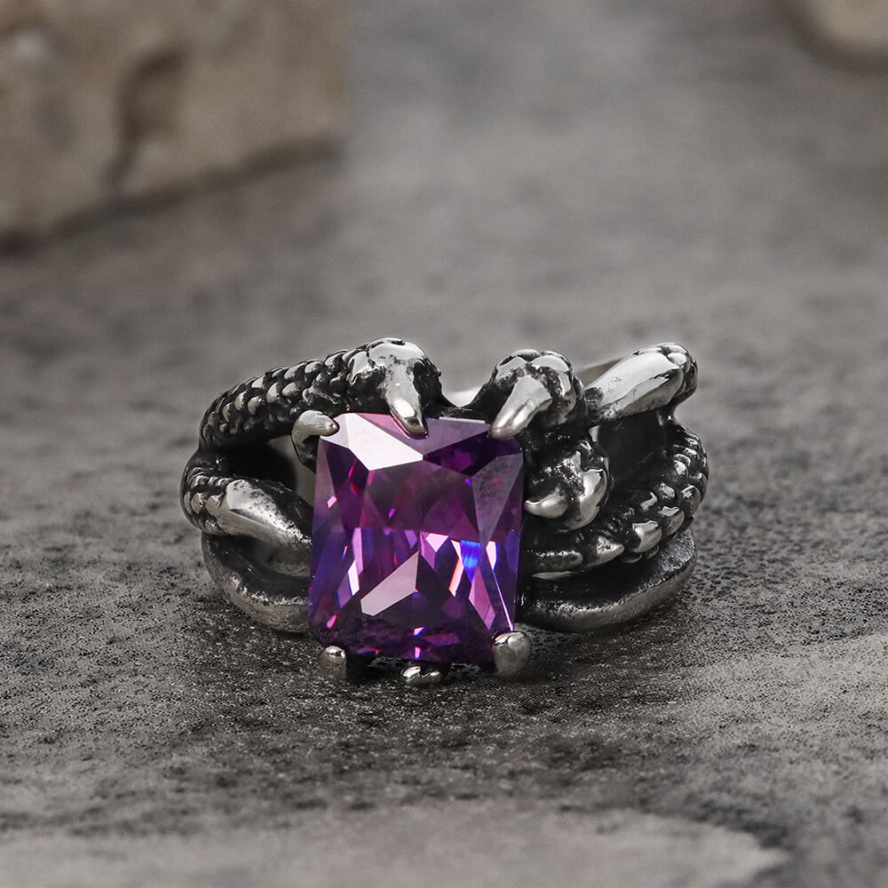 Gothic Dragon Claw Stainless Steel Gem Ring | Gthic.com