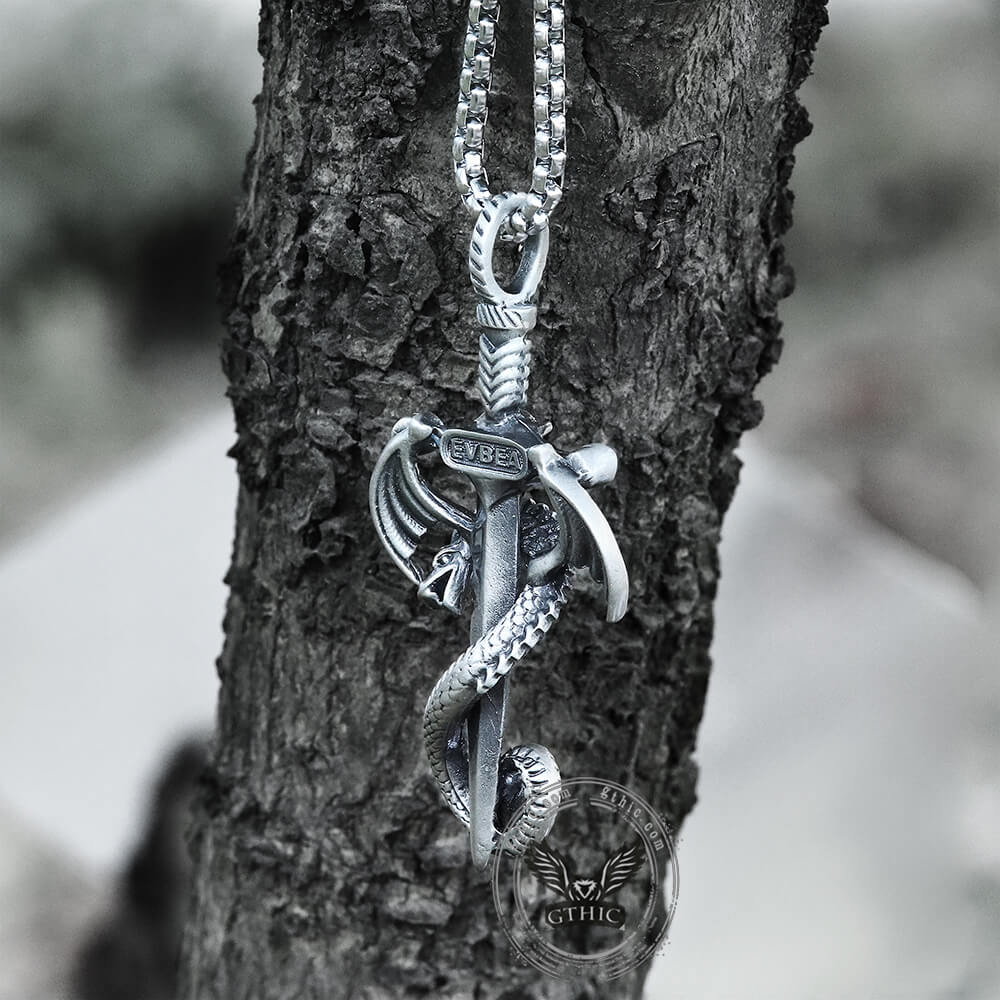 Gothic Dragon Sword Pure Tin Necklace | Gthic.com