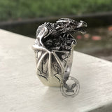 Gothic Flying Dragon Skulls Sterling Silver Ring | Gthic.com